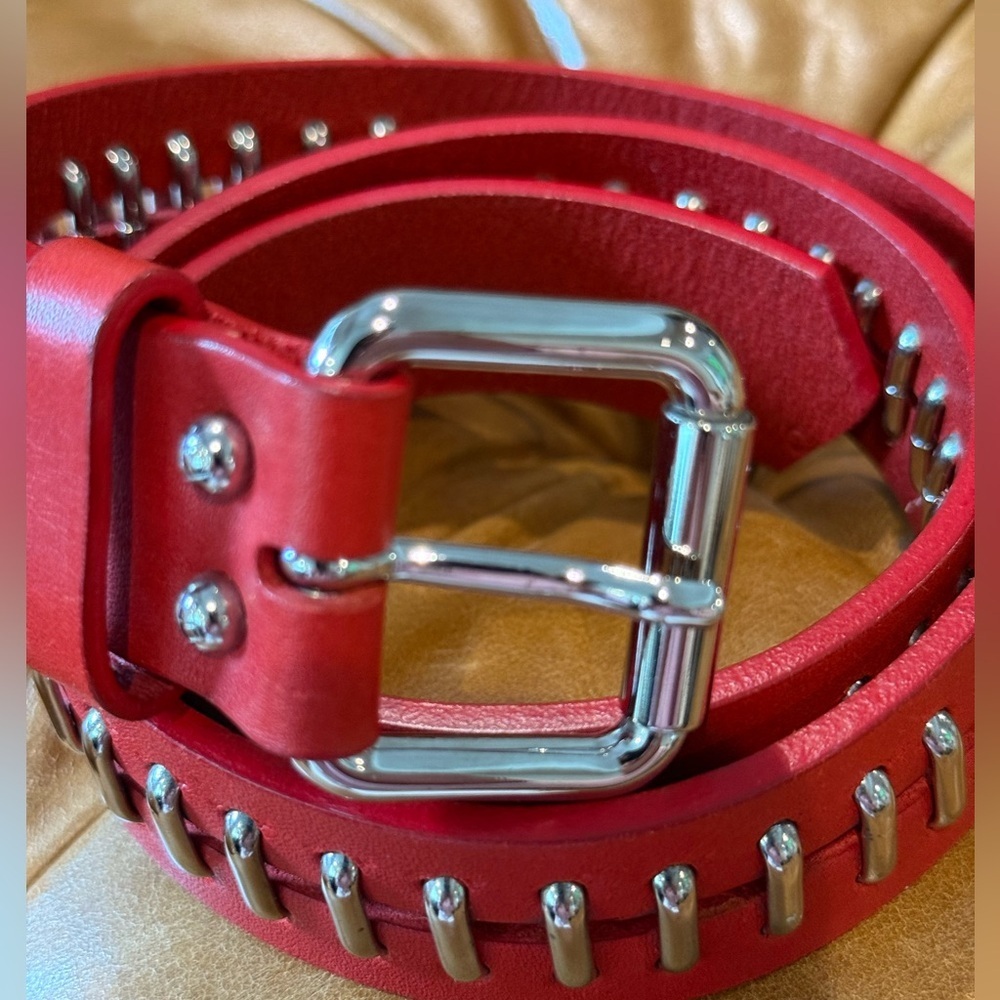 Fendi Red with Silvertone accents Vintage 1990's belt EUC - Picture 4 of 16